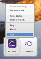 Closing BT Cloud on a PC