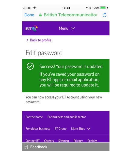 Password change confirmation