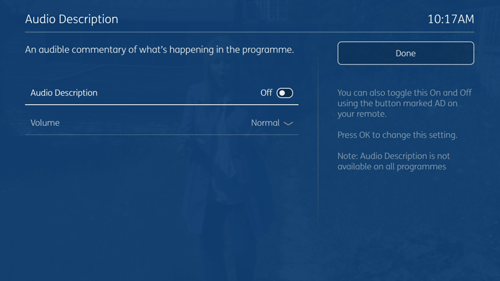 Change audio description volume on new BT TV
