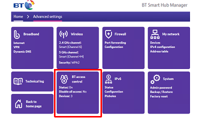 Turning off BT Access Control on the BT Smart Hub