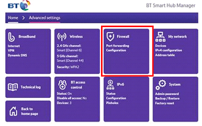 Set up port forwarding on the BT Smart Hub