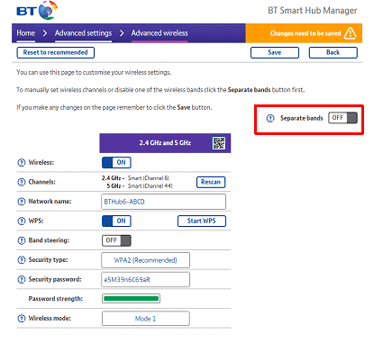 Splitting your BT Smart Hub SSID